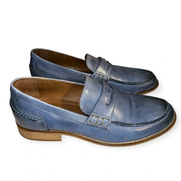 Girotti MEN`S BLUE PENNY LEATHER LOAFERS size 42 - Picture 1 of 6